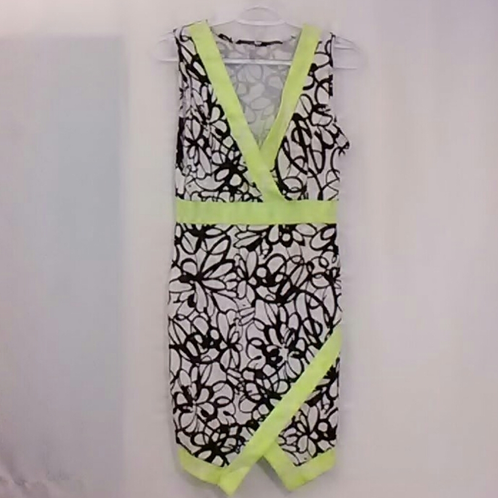 236. Flamingos Sleeveless Dress White, Black and Green